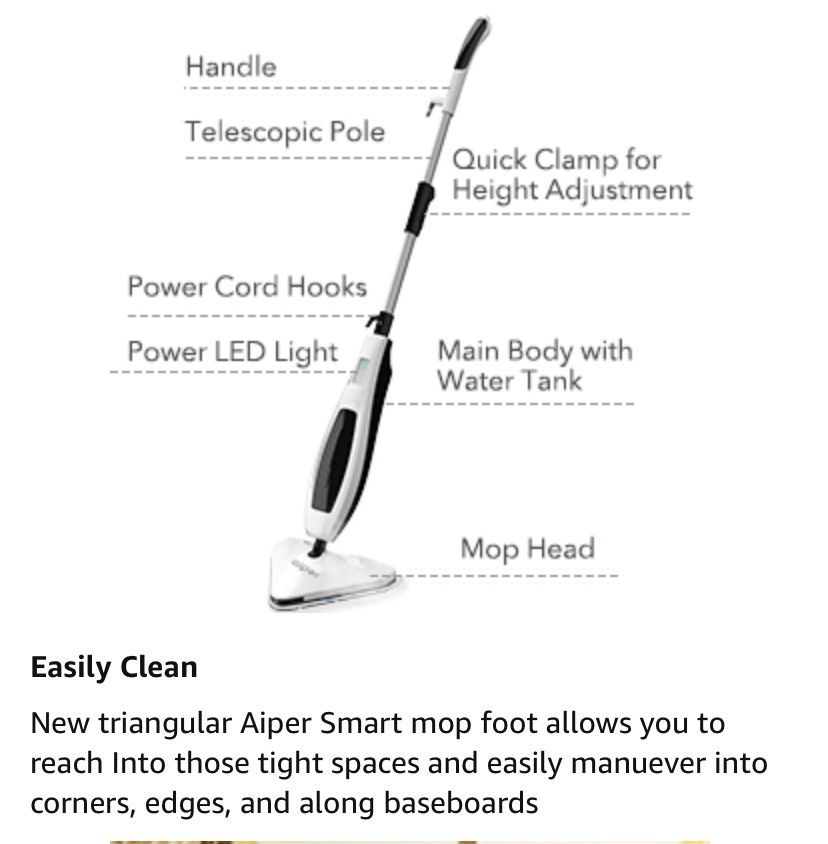 Steam Mop, Floor Steamer, Tile Cleaner, Disinfection and sterilization function Hard Wood Floor Cleaner with 15.21 oz Big Water Tank 22.96 Feet Powe