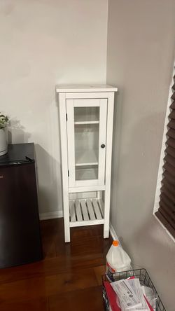 White Wood Cabinet with Glass Door