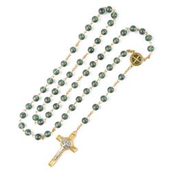 Catholic rosary beads in a gift box. Green