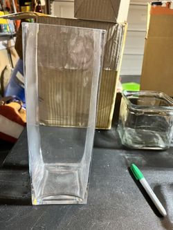 Square 12” Tall Vase With 3.5” Opening