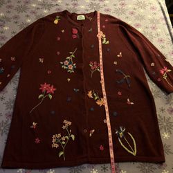 Vintage Quacker Factory Long Sleeve Embroidered  Extra Long Cardigan Sweater 3XL