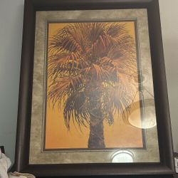 Lg Picture Palm Tree W/ Wood Frame