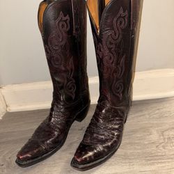 LUCCHESE 1883 Full Quill Ostrich Cowboy Boots Black Cherry Size 7 1/2 B