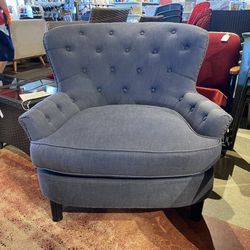 Wide Grey Throne-Like Stud Trim Armchair