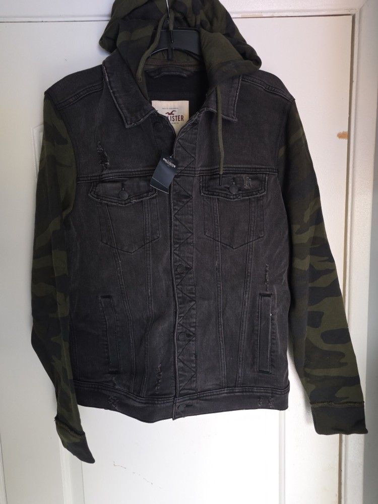 Men's Hollister Flex Denim Army Camouflage Large Jacket