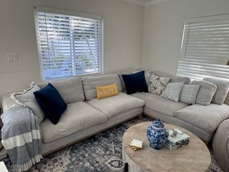 Light Gray Fabric Sectional Sofa & marble top tv stand