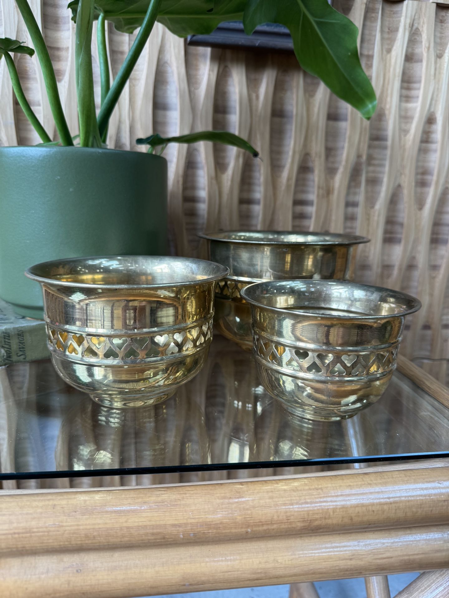 Vintage Brass Nesting Bowls Decorative MCM Boho Plant Pots Trinket Bowls Traditional Eclectic Farm