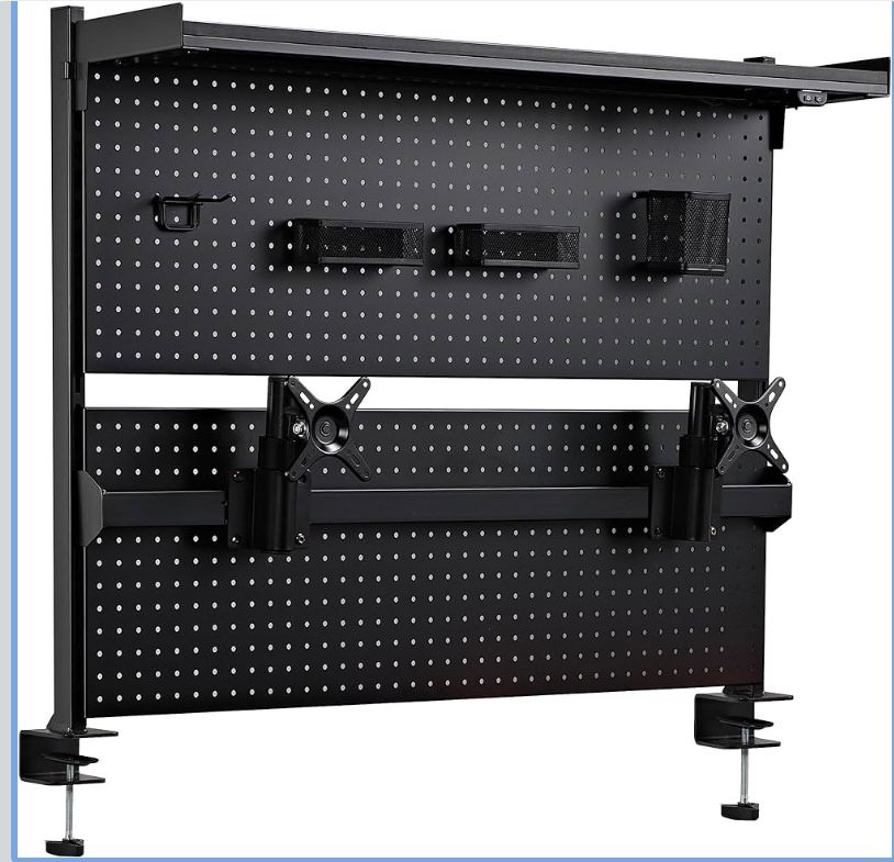 Pegboard with Dual Monitor Stand