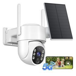 2K Security Cameras Wireless Outdoor, 5G WiFi Cameras for Home Security, 360° PTZ Solar/Battery Powered Outside Cam, 2 Way Talk, Color Night Vision, A