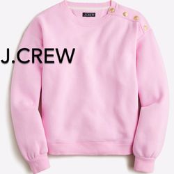 (NEW) (2 SIZES AVAILABLE) WOMEN’S J.CREW PINK HERITAGE FLEECE CROPPED SWEATSHIRT WITH BUTTONS - SIZES: MEDIUM AND LARGE