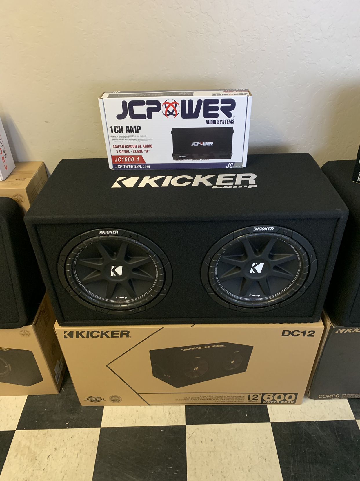 Kicker Car Audio . 12 Inch Car Stereo Bass Package .  2 12 Inch Subs With Factory Ported Box And 1600 Watt Car Stereo Amplifier . Flash Sale  $269 