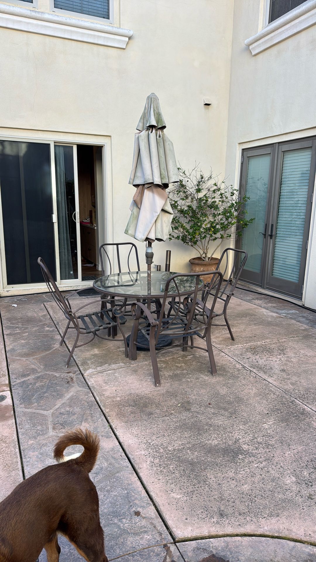 Patio Table, Chairs And Umbrella