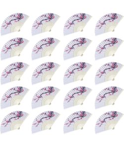 LYART 20PCS Delicate Cherry Blossom Design Silk Folding Hand Fan Wedding Favors Gifts,Fan Girls, Ladies, Church Wedding Gift, Party Favors, DIY Decora