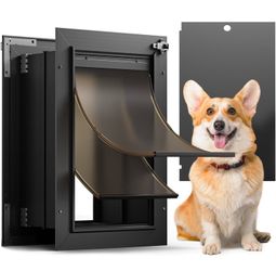 Doggy Door, All Aluminum Dog Door for Wall, Medium Doggie Pet Door, with Closing Panel, 2 Magnetic Flaps Energy Efficient, Wide Telescoping Tunnel for