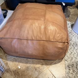 Large Leather Covered Memory Foam Ottoman 