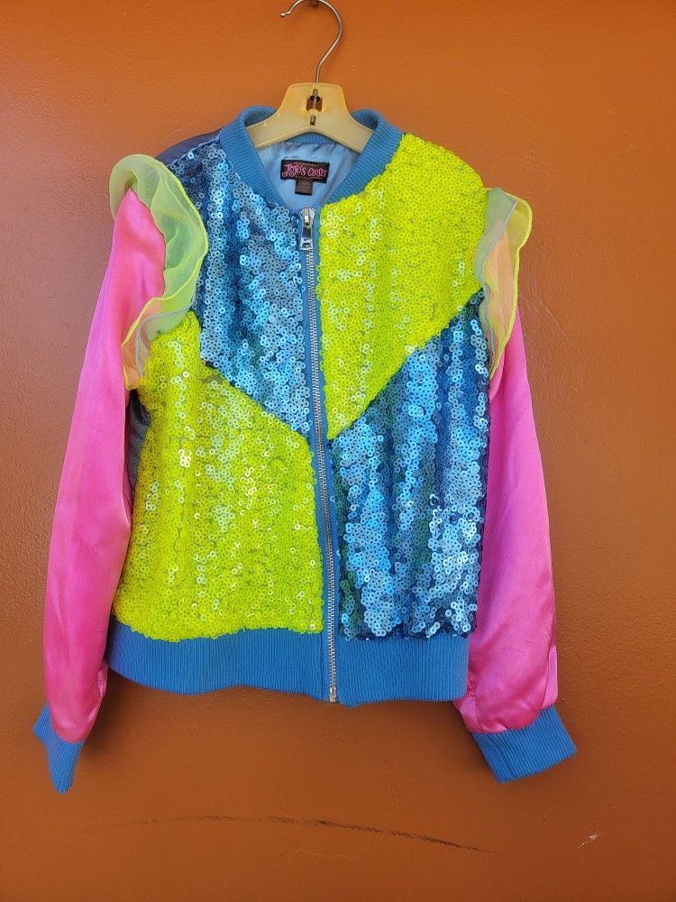 JoJo's Closet Sequin Bomber Jacket Blue Pink Green Girl's 6 - 6x Siwa