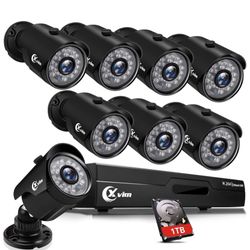 8CH 1080P Security Camera System Outdoor with 1TB Hard Drive Pre-Install CCTV Recorder 8pcs HD 1920TVL Outdoor Home Security Surveillance Cameras Nigh
