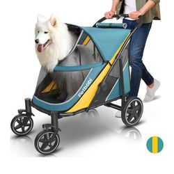 Petbobi Dog Stroller for Medium Dogs - Easy Fold Dual Entry Dog Wagon - One-Foot Brake - Large Breathable Mesh & Sunroof - All Terrain Pet Stroller fo