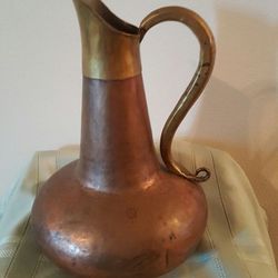Vintage Hammered Copper and Brass Pitcher