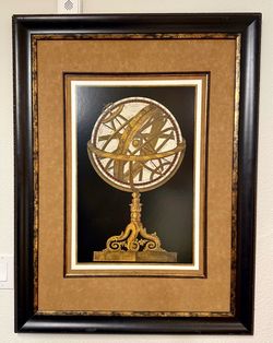 Large Framed Antique Armillary Sphere Print Traditional Library Wall Art, 2 ft 8 in W × 3 ft 5½ in L