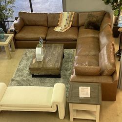 Emilia Caramel Leather 5pc Modular Sectional