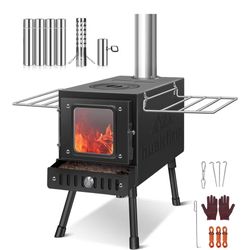 Wood Burning Stove,Tent Stove for Heating,Folding Portable Wood Stove for Tent,Cooking,Courtyard,Camping Stove include Chimney Pipes and Spark Arresto