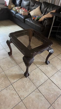 Dark Wood Glass Top Coffee Table