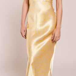 GANNI Yellow Floral-print Satin Midi Slip Women Dress Size 38 New