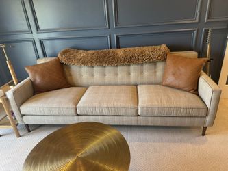 Room & Board Grey Cream Brown Plaid Sofa