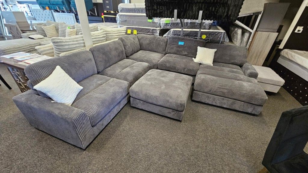 Brand New Sectional Corduroy Fabric Grey 6 Pcs $1299