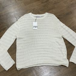 Men’s Zara Open Knit Beige Long Sleeve Sweater