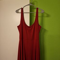 A-line, Red Sleeveless Dress - HAS OCKETS