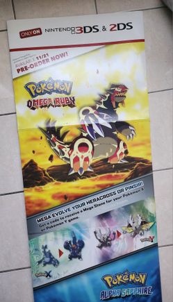 Vintage Pokemon OMEGA RUBY ALPHA SAPPHIRE Cardbord Standee From GameStop