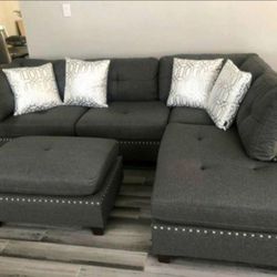 Brand New Reversible Grey Sectional Sofa +Ottoman (New In Box) 