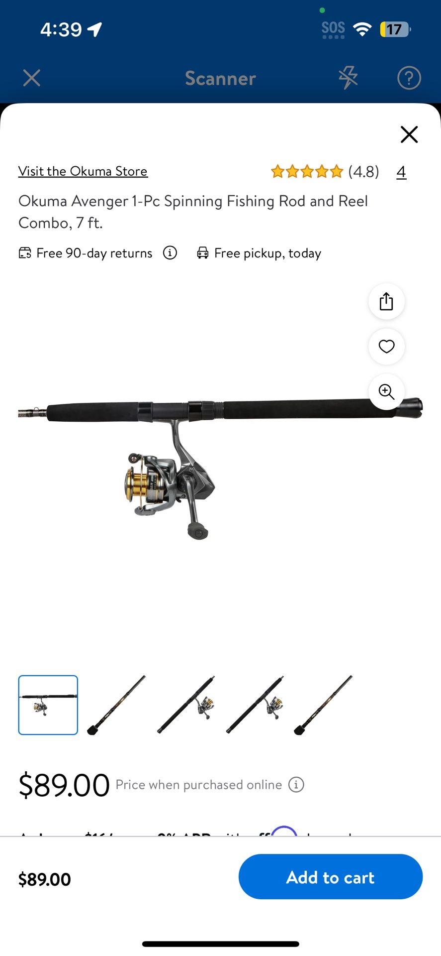 Okuma Avenger 1-Pc Spinning Fishing Rod and Reel Combo, 7 ft.