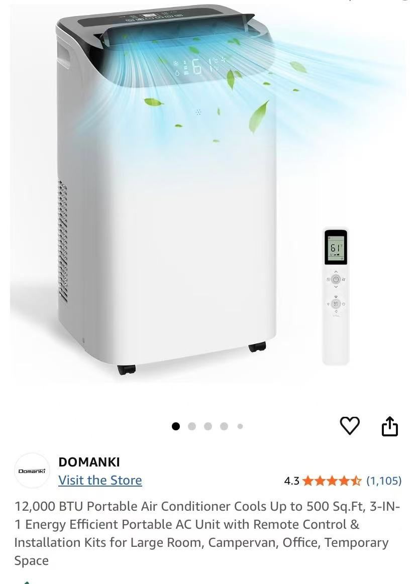 12,000 BTU Portable Air Conditioner Cools Up to 500 Sq.Ft, 3-IN- 1 Energy Efficient Portable AC Unit with Remote Control & Installation Kits for Large