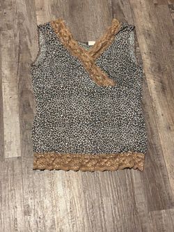 Women’s Leopard Print Sleeveless Top with Lace Trim