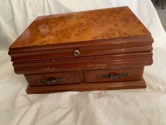 Antique Wooden Jewelry Box with Two Drawers