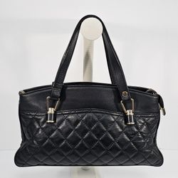 Persaman New York Quilted Black Leather Satchel Bag Made in Italy Convertible Handles