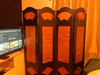 4-Panel Wood and Leather Room Divider Screen
