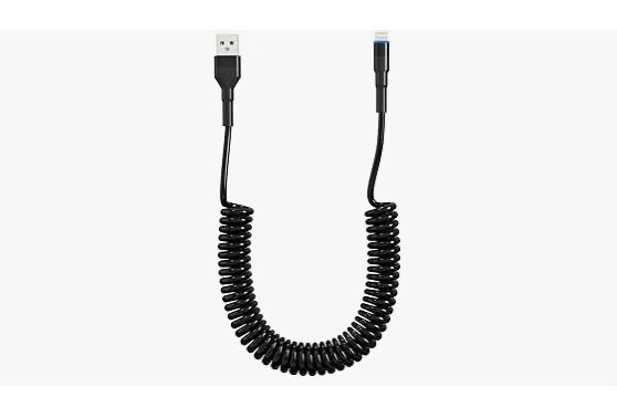 USB Data Synch & Charging Cable (Retractable, Coil USB A to Lightning Cable)
