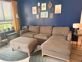 Gray Sectional Couch and Ottoman
