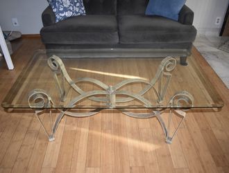 Vintage Inspired Glass Top Coffee and Side Table Set - Hollywood Regency / Neoclassical Style