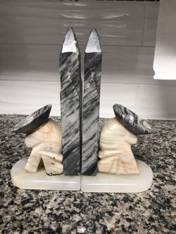 Vintage carved stone onyx siesta cactus bookends