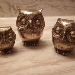 Owl Family In Brass