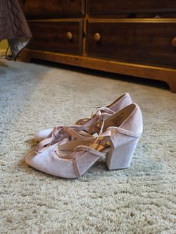 Nine West Blush Pink Velvet Block Heel Pumps