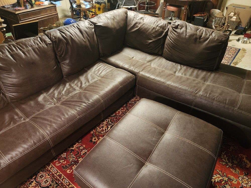 Brown Leather L Couch