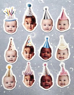 Custom Birthday Face Stickers for Babies, Toddlers & Kids | Custom Birthday Hat Photo Stickers