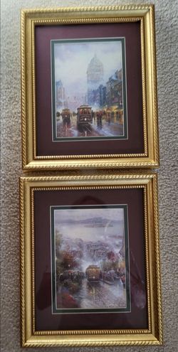 SAN FRANCISCO TROLLY CAR.  2- GOLD FRAMED,  SCENES OF THE BAY AREA.