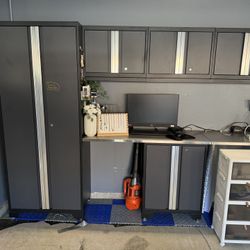 Garage storage cabinet set.